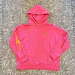 Star fit Pink Hoodie with Yellow Lightning Bolt